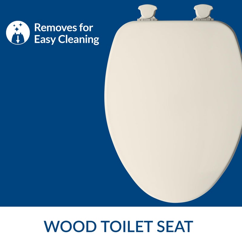Bemis CHURCH Toilet Seat, Easy Clean Hinges Release for Deep Cleans, Durable Enameled Wood Seat, Elongated, Biscuit - Image 2